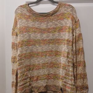 Xhilaration Women's Earthy Tones Striped Sweater With Cute Back Zipper